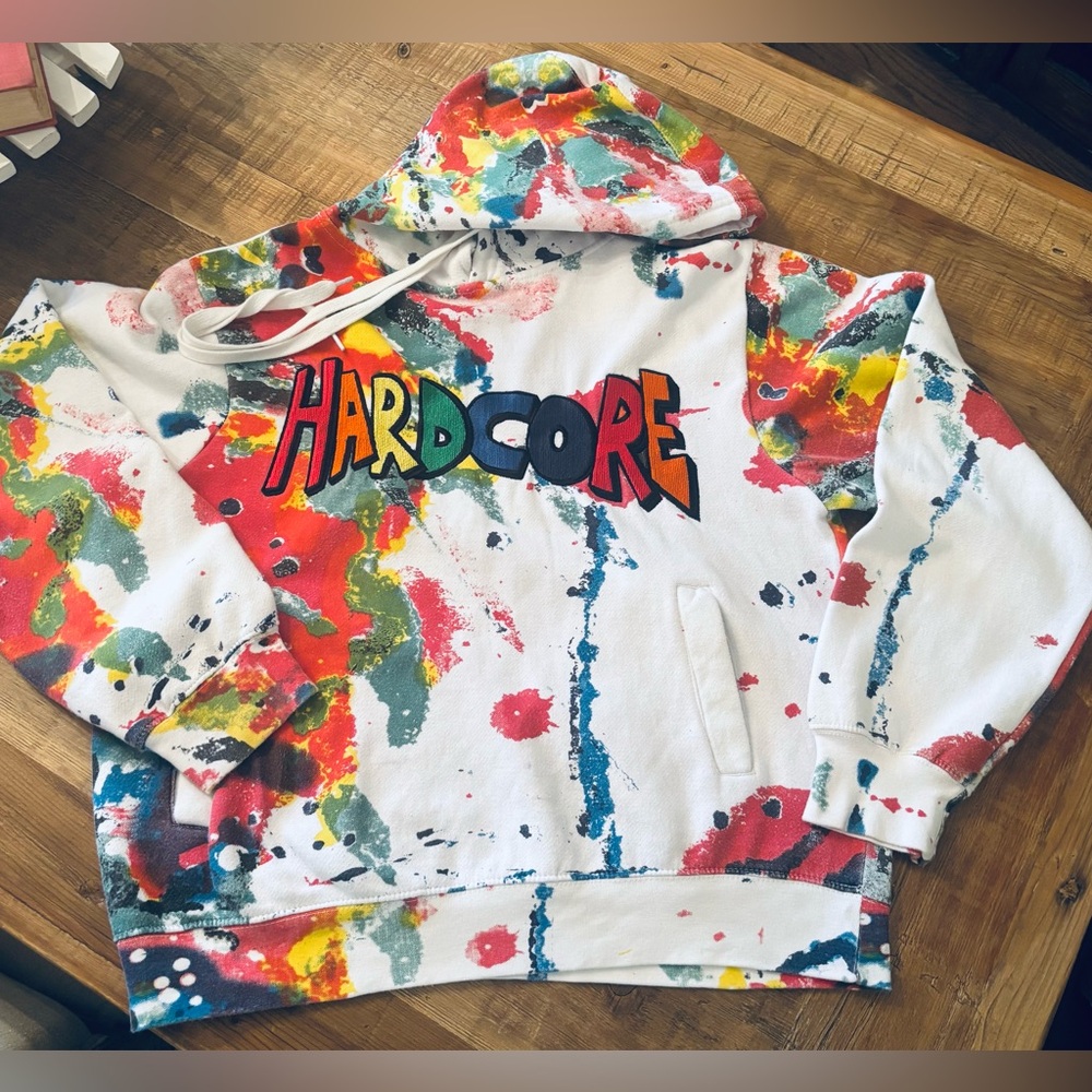 Evolution In Design Hardcore Graphic Hoodie. Splatter Tie Dye Y2K Unisex Sz-L